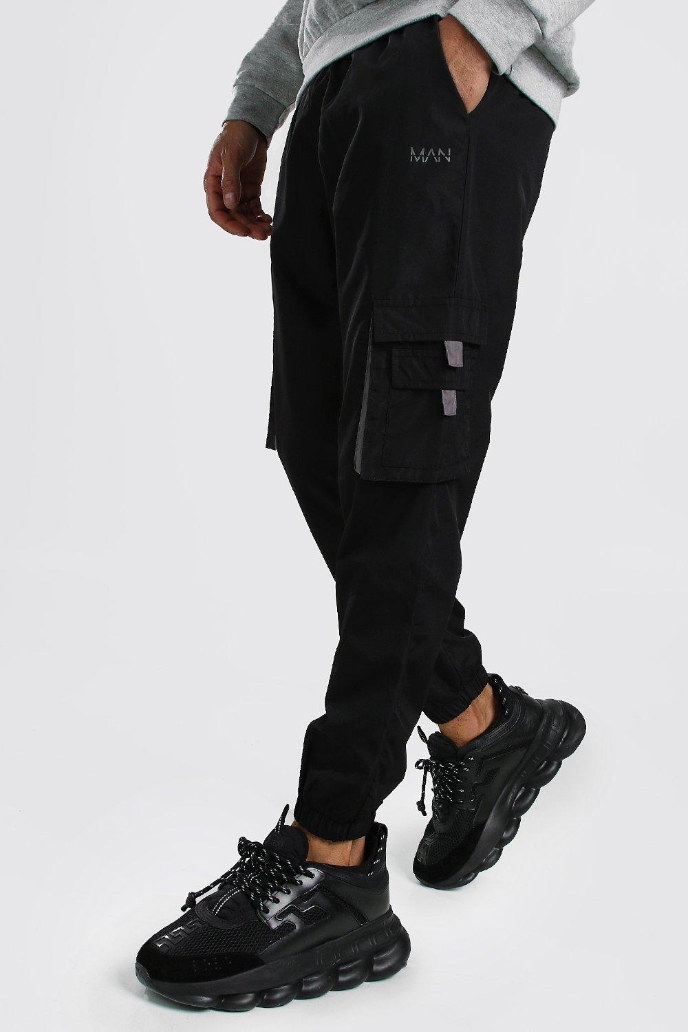 black shell suit joggers