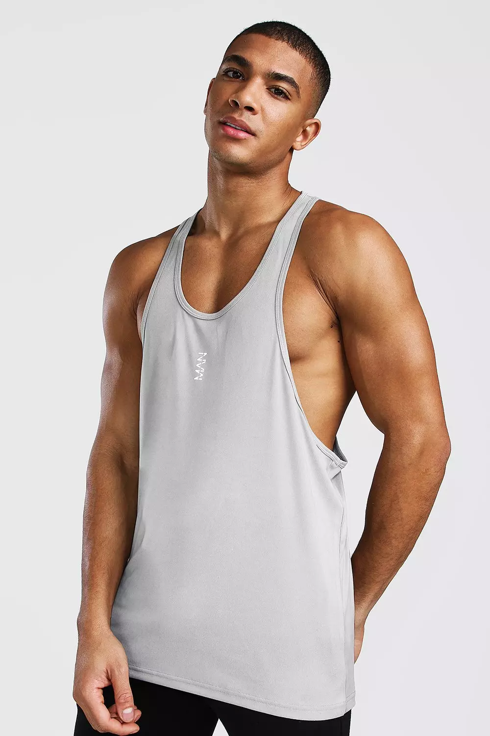 Man Active Gym Poly Gym Racer Tank Top Silver