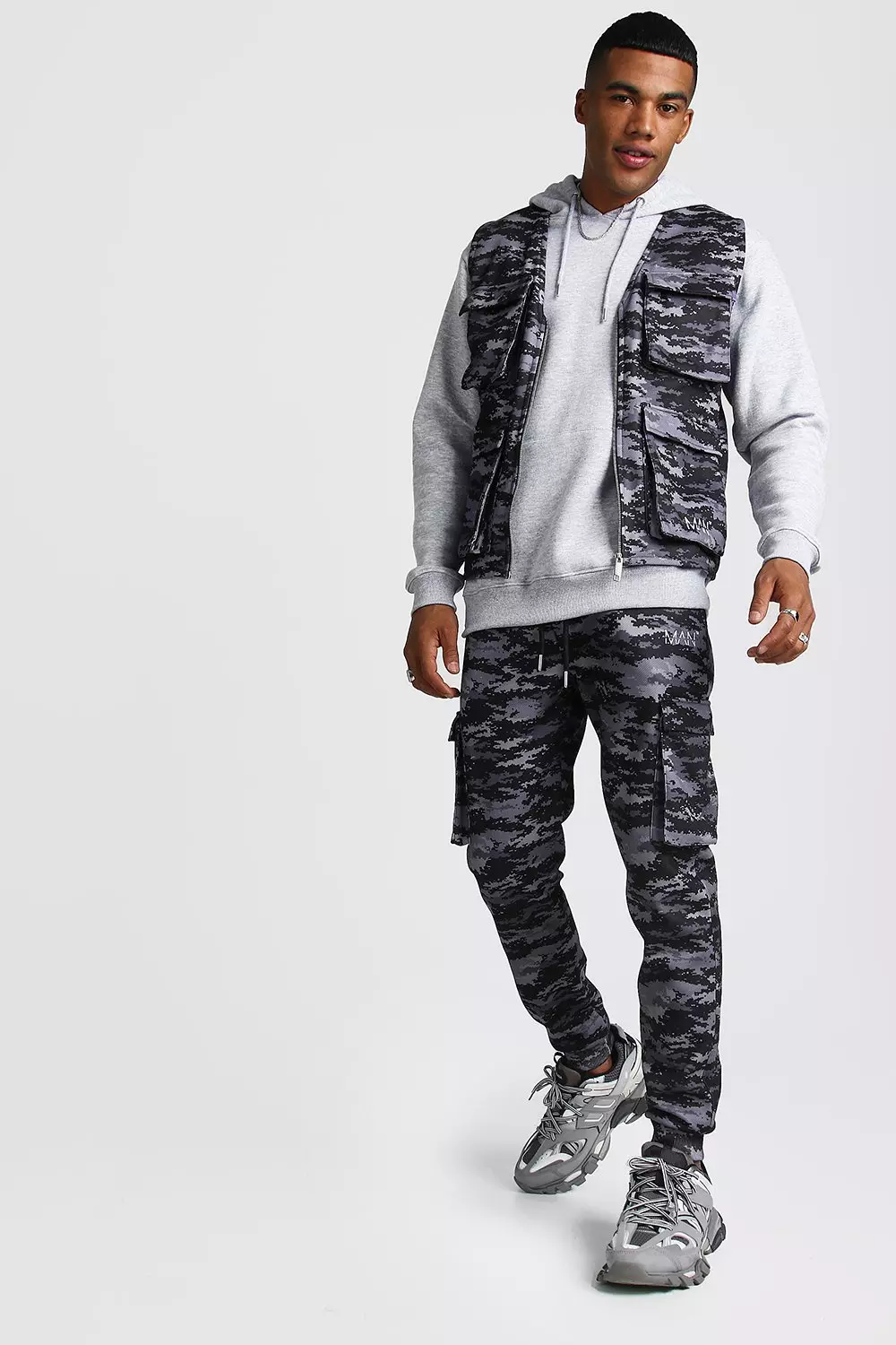 Camo Utility Vest Jogger Set With 3D Pockets boohooMAN