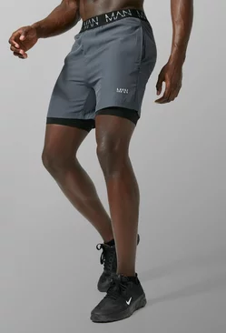 Man Active Gym 2 In 1 Shorts Charcoal
