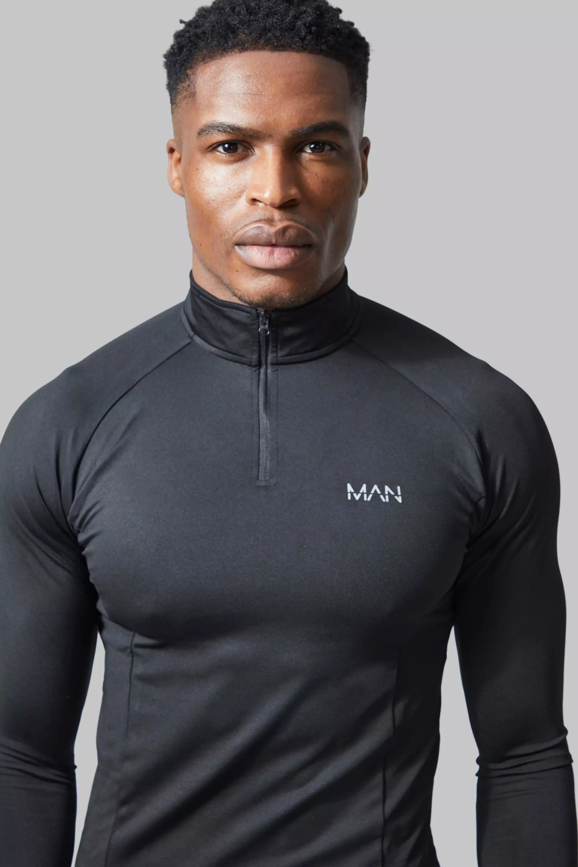 Man Active Gym Raglan Muscle Fit 1 4 Zip Top boohooMAN UK