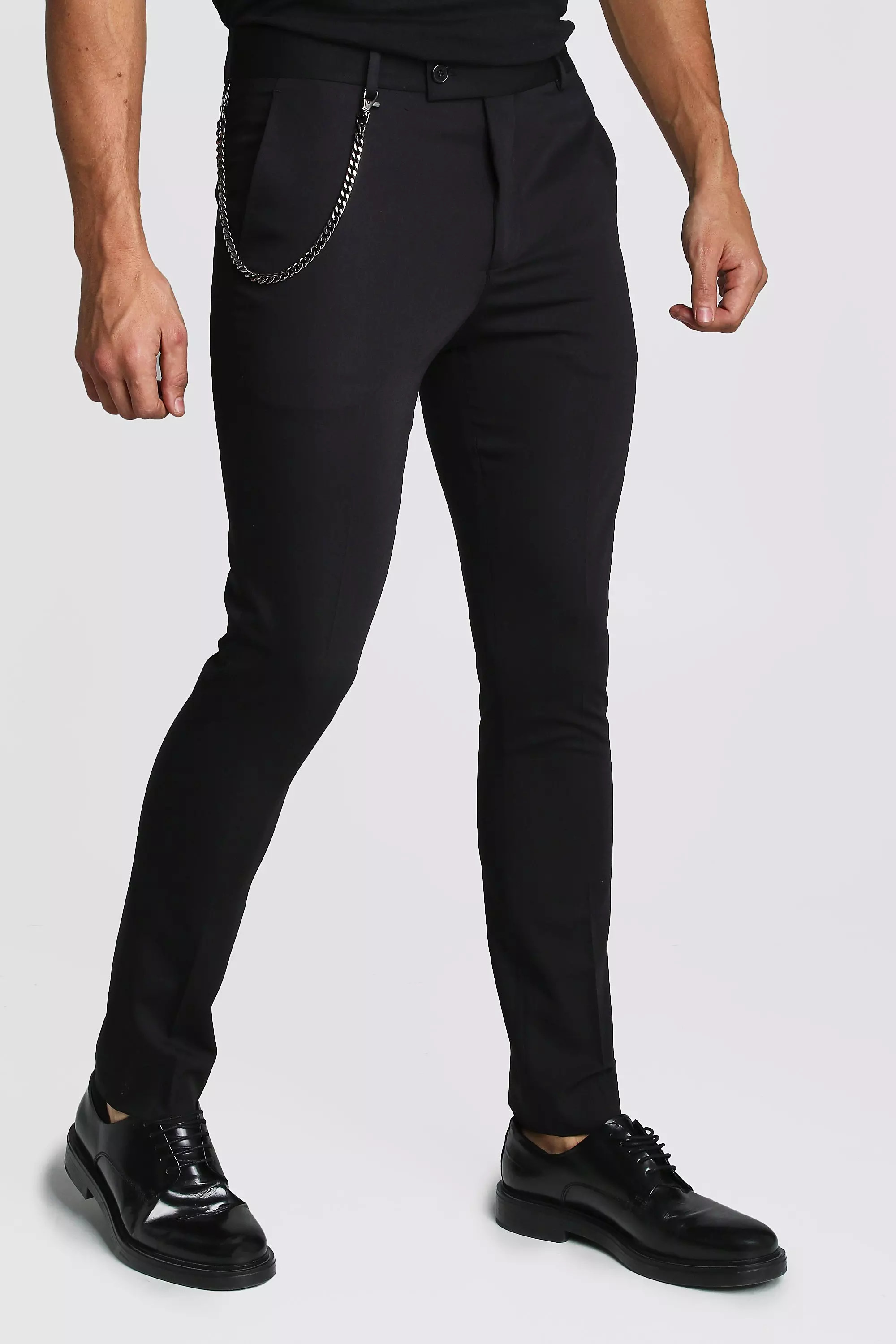 Plain Skinny Fit Smart Pants With Chain boohooMAN USA