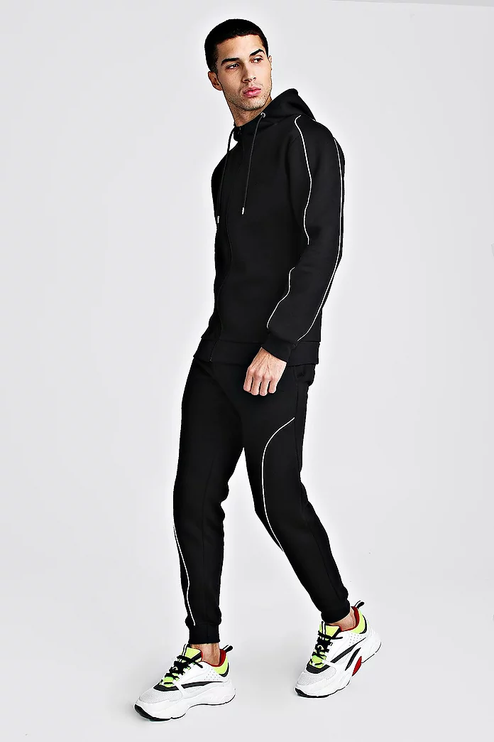 MAN Signature Hooded Reflective Piping Tracksuit | boohooMAN USA MAN Signature Hooded Reflective Piping Tracksuit | boohooMAN USA