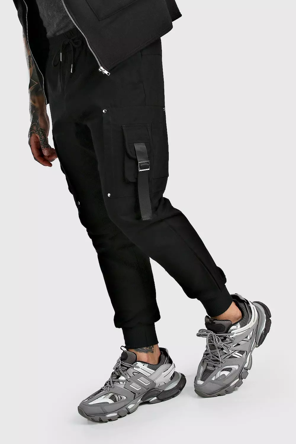 Woven Cargo Jogger With Strap Detail boohooMAN UK