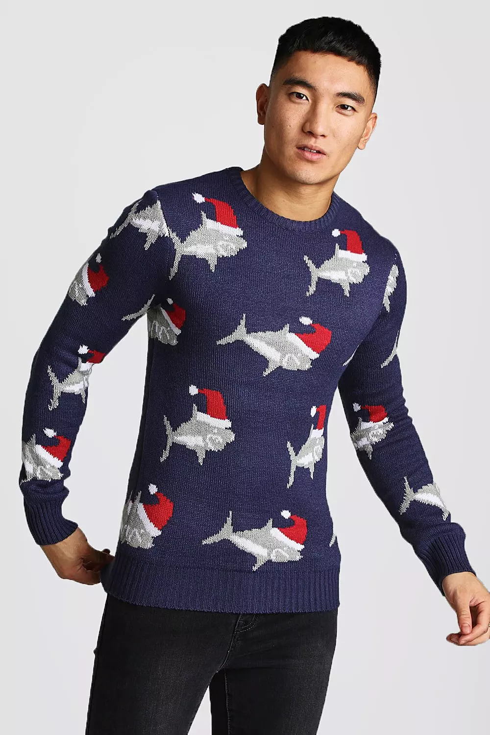 Shark Design Christmas Jumper boohooMAN