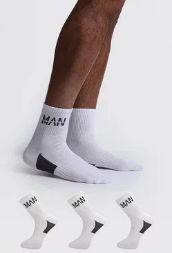 White 3 Pack MAN Dash Arch Support Quarter Sock