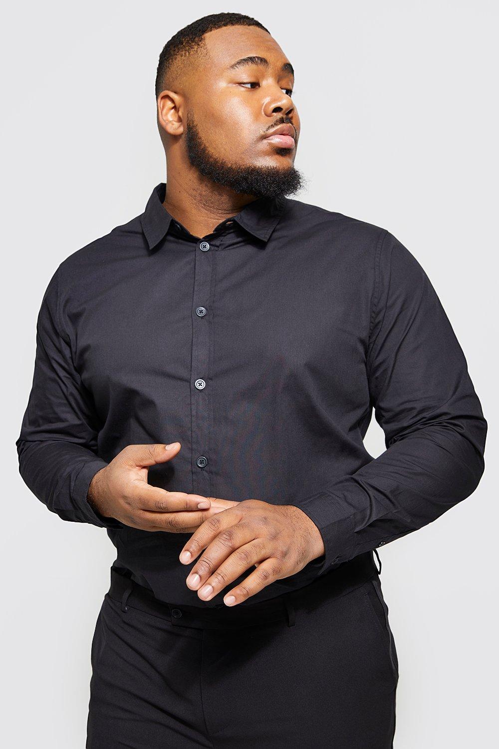 frill Dømme overraskende Plus Size Long Sleeve Cotton Poplin Shirt | boohooMAN USA