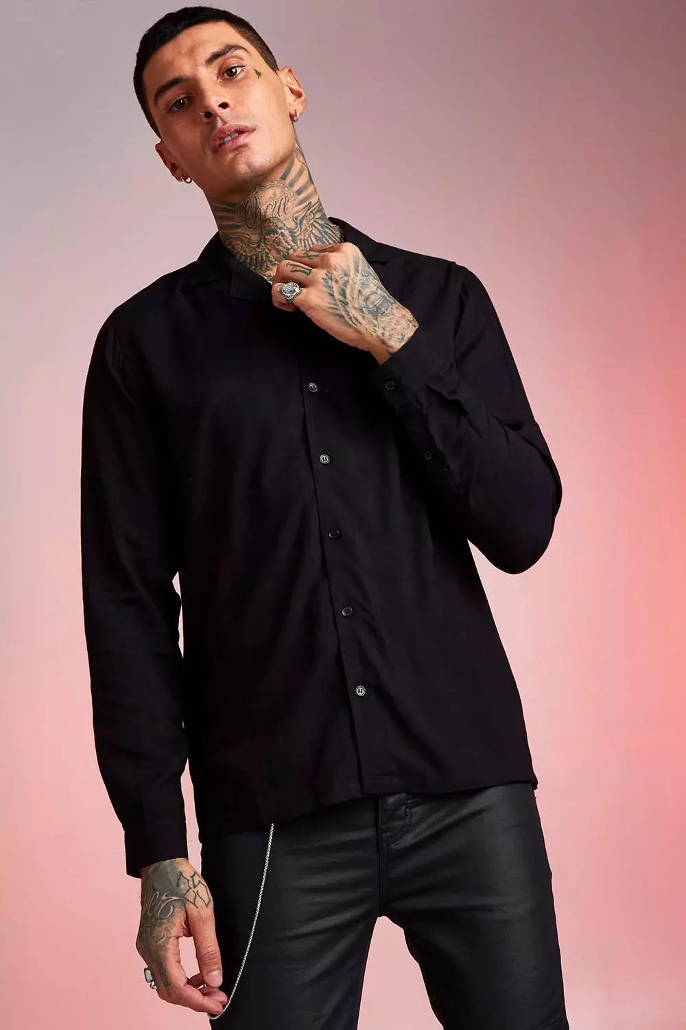 Chemise en viscose a manches longues et col tailleur boohooMAN FR