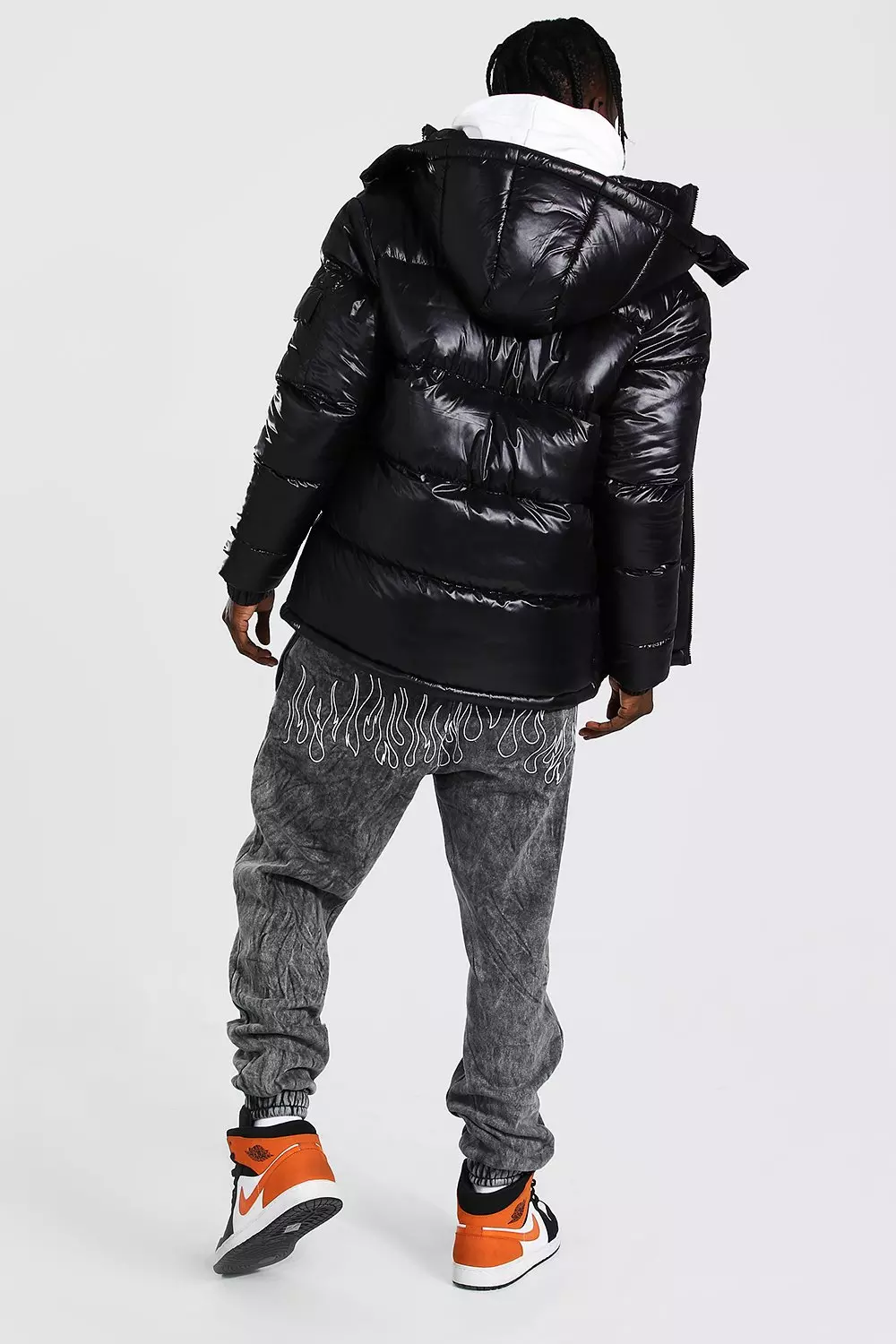 High Shine Hooded Puffer Jacket boohooMAN