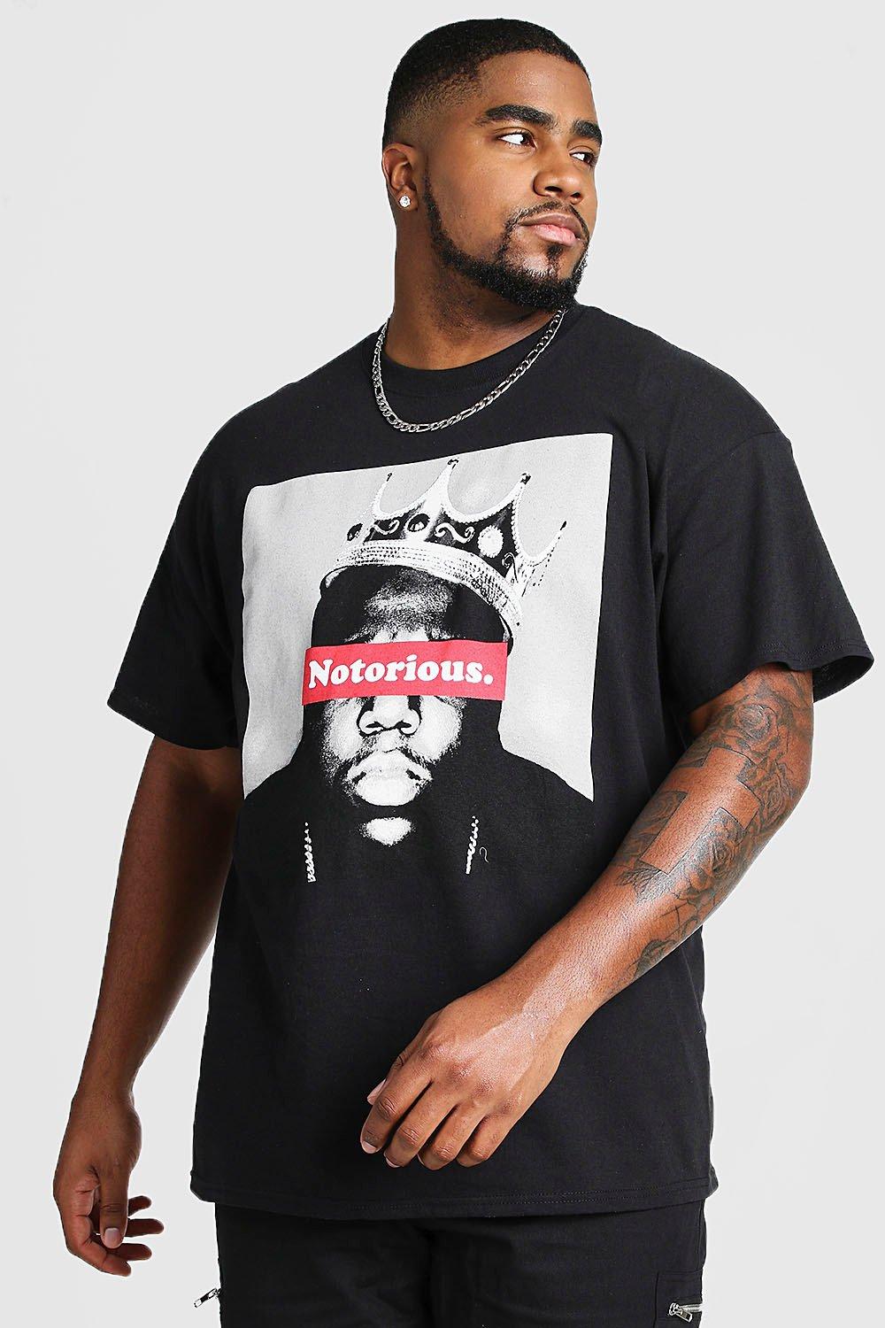 BoohooMAN Plus Size Notorious Big Chest Print License T-shirt in