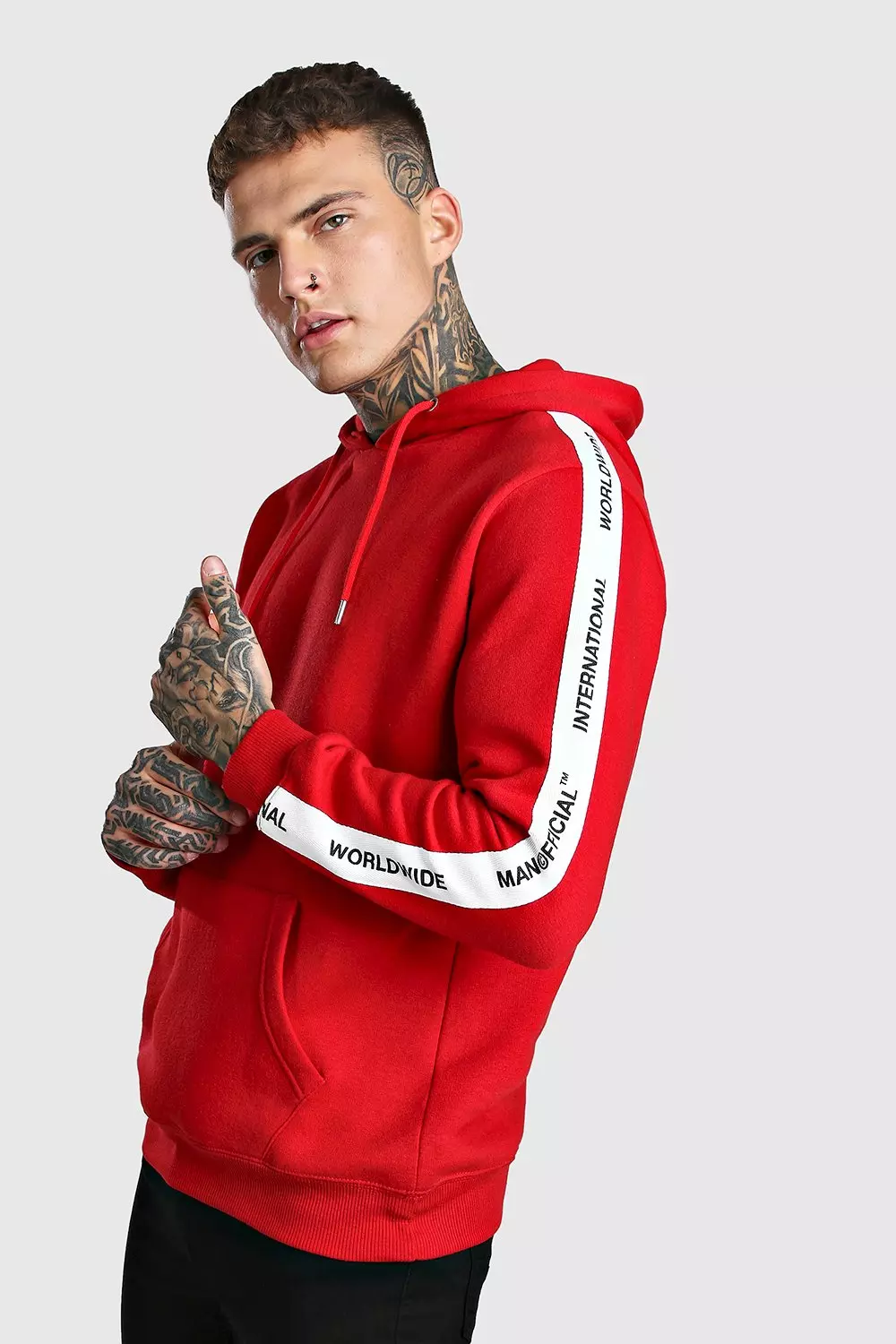 Hoodie With MAN Official Tape boohooMAN UK