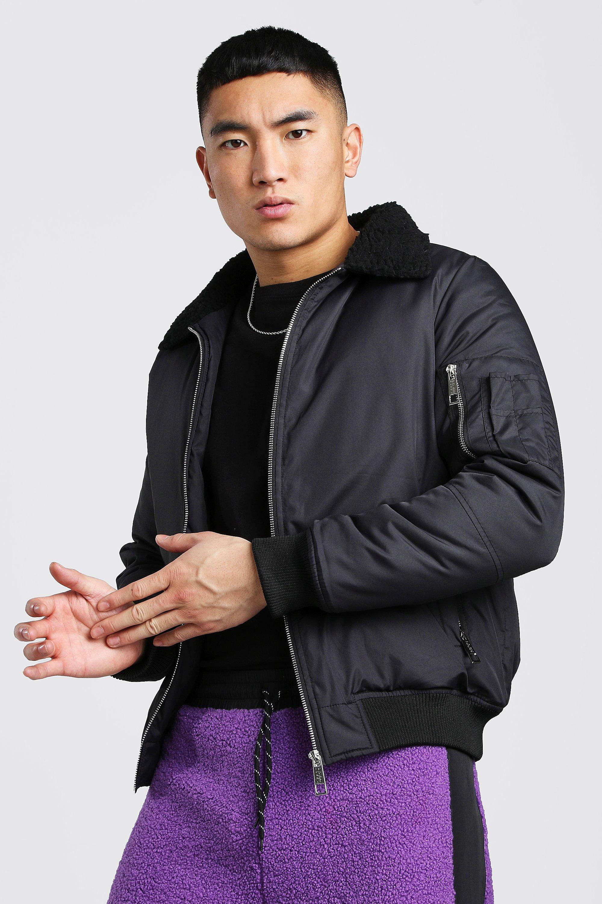 Borg Collar MA1 Bomber Jacket boohooMAN