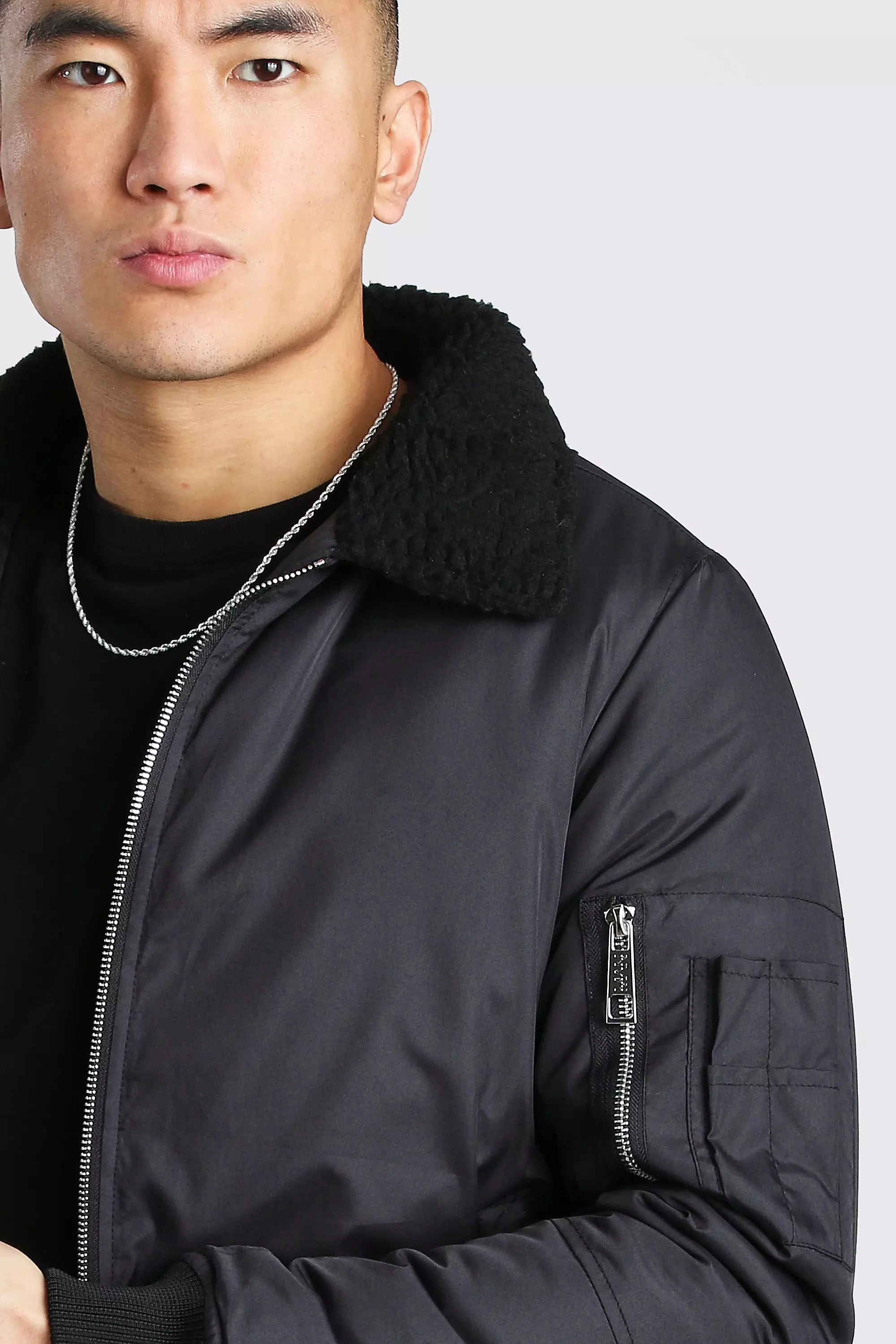 Borg Collar MA1 Bomber Jacket boohooMAN