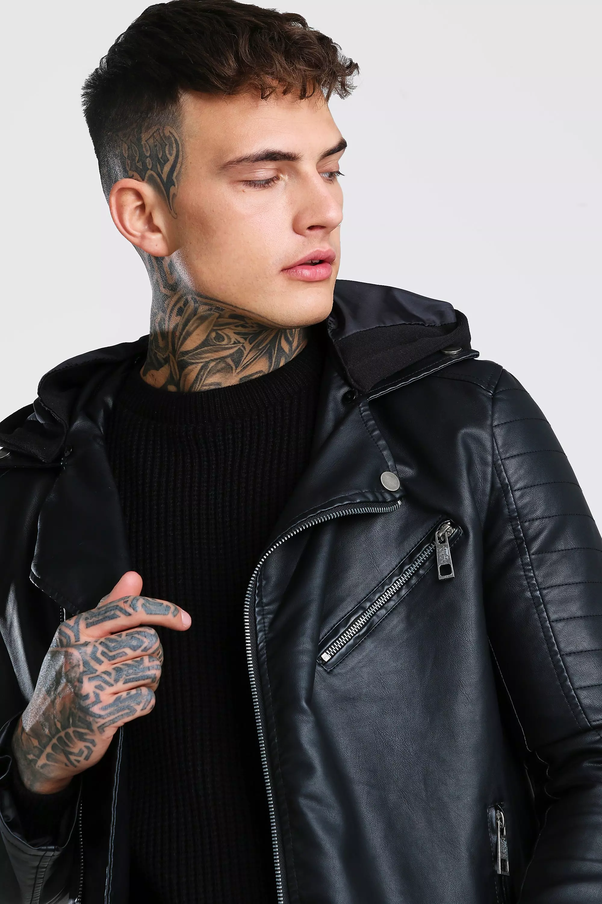 Black jersey biker jacket best sale