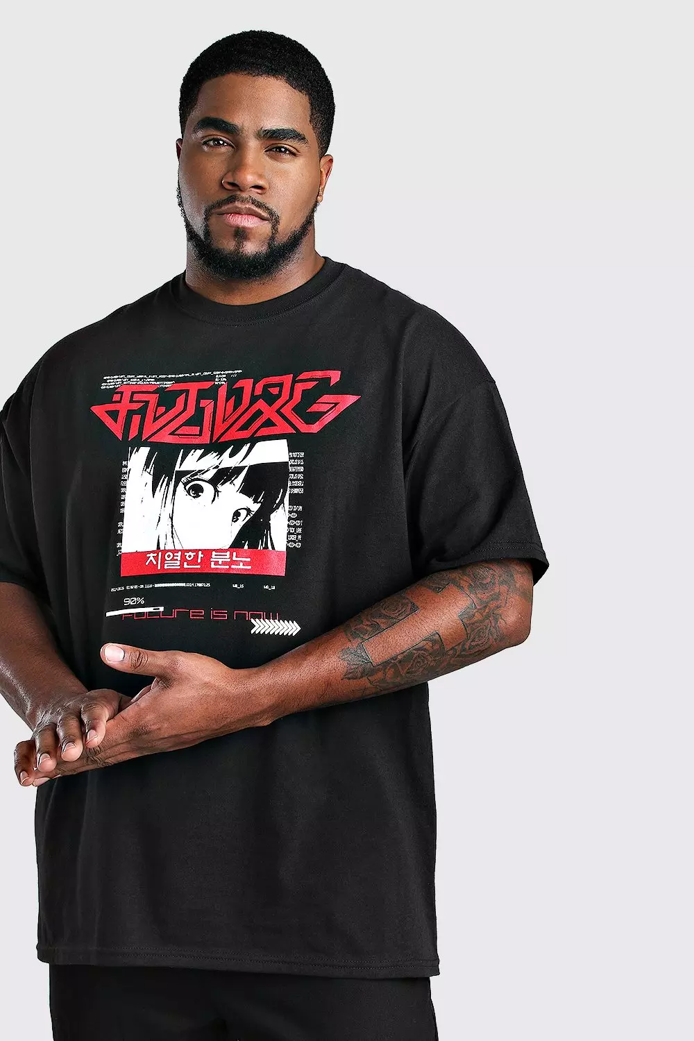Black Plus Size Anime Graphic Printed T-Shirt alternative image