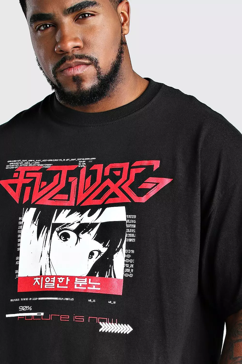 Black Plus Size Anime Graphic Printed T-Shirt alternative image