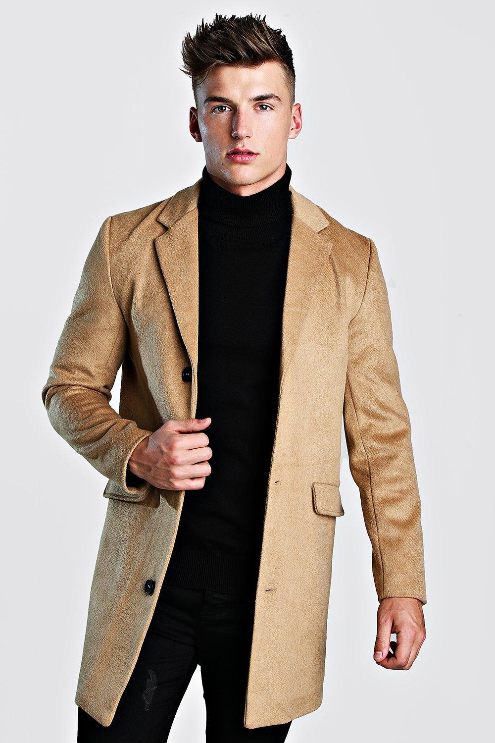 Boohooman overcoat hot sale in camel