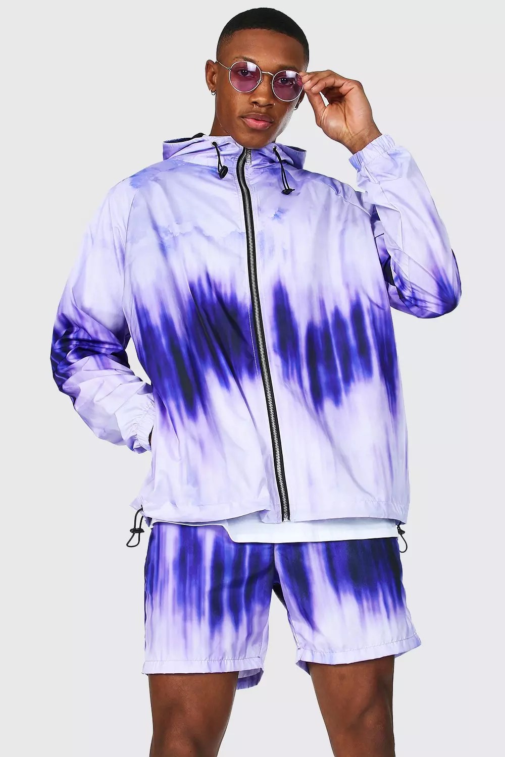 Lilac Tie Dye Cagoule And Shell Shorts boohooMAN