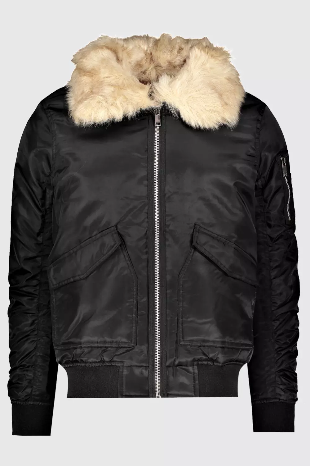 Padded MA1 Bomber With Faux Fur Collar | boohooMAN USA