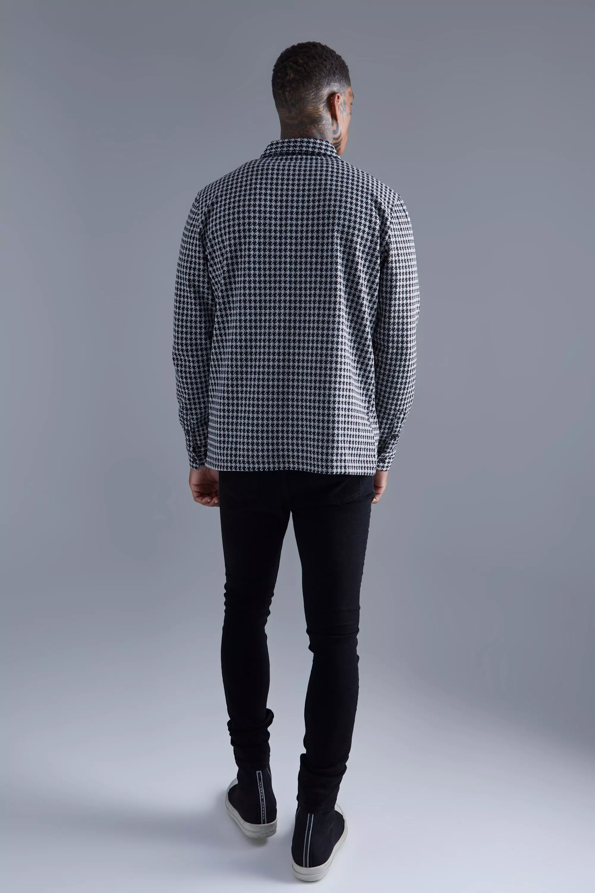 Houtskool Jacquard Dogtooth Overhemd Met Rits alternatieve afbeelding