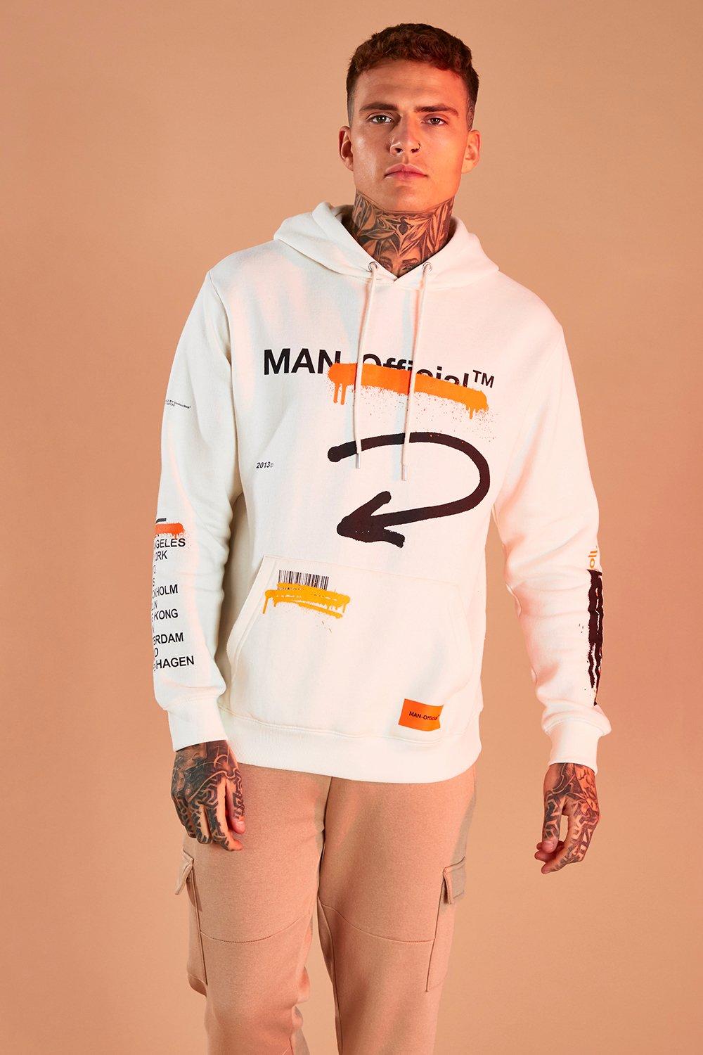 man official graffiti print hoodie