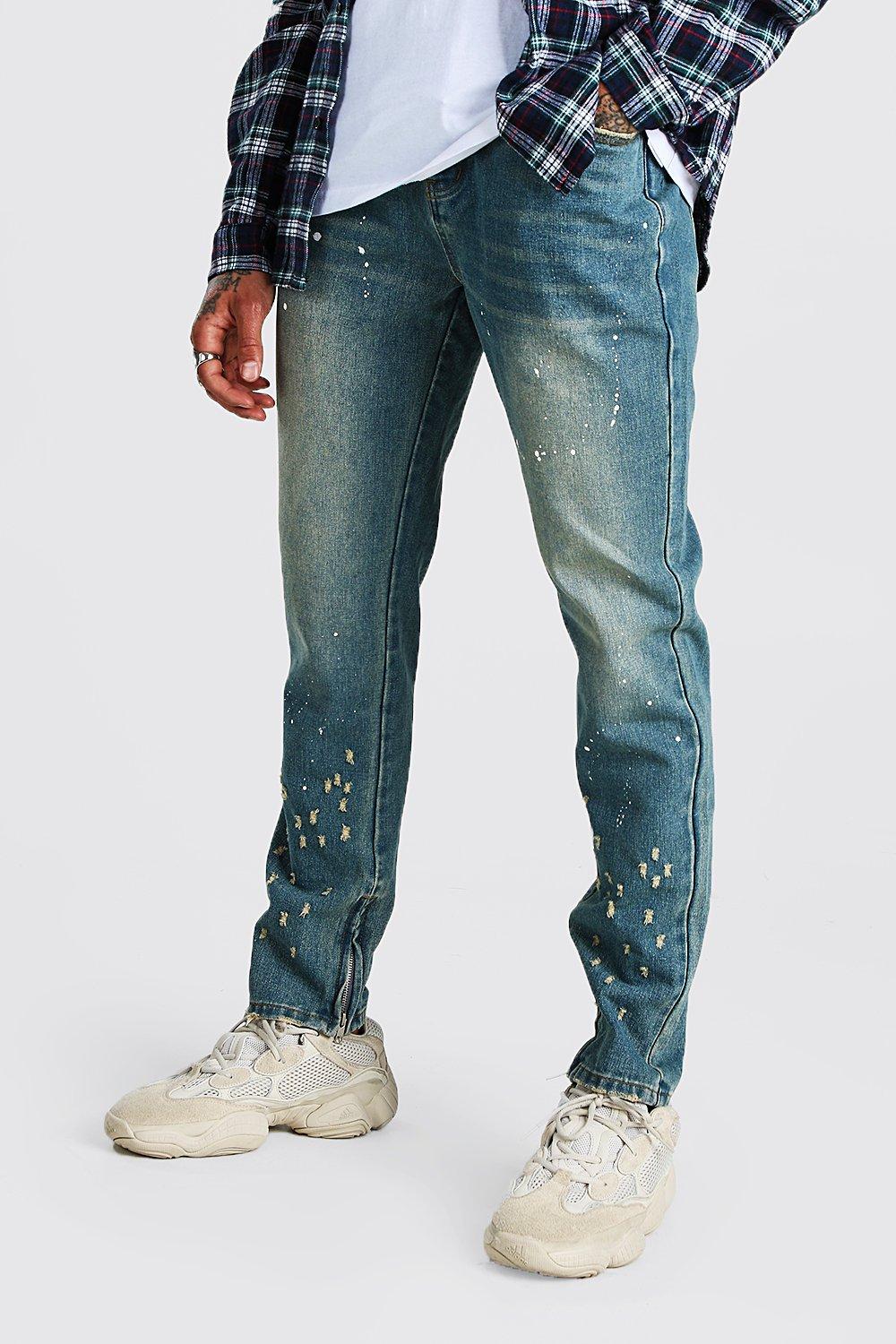 boohooman paint splatter jeans