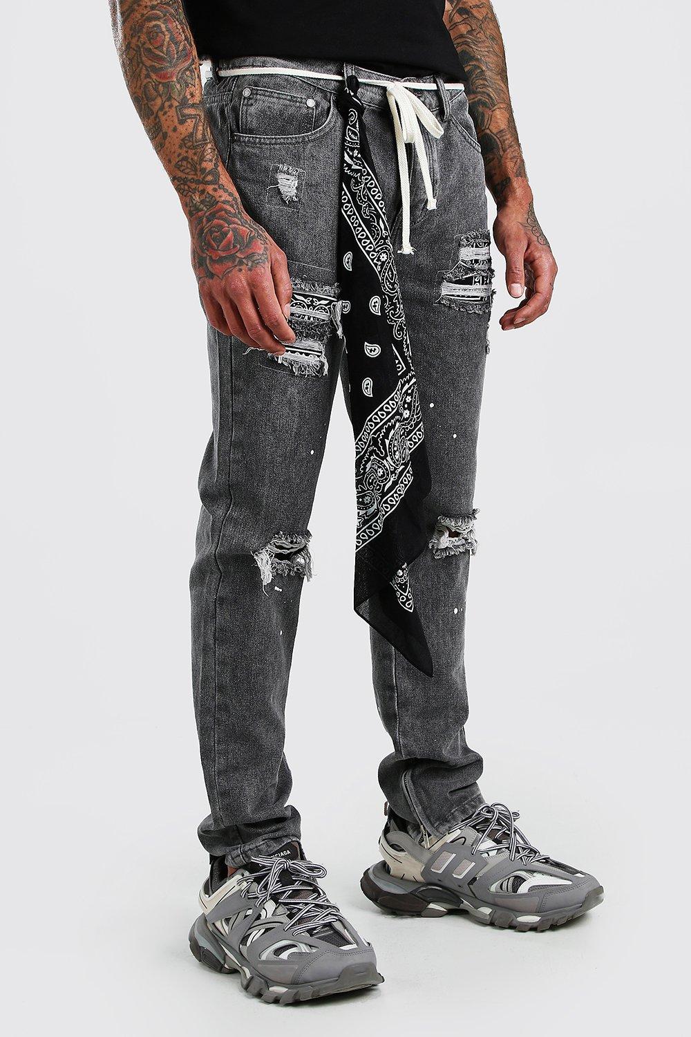 boohooman paint splatter jeans