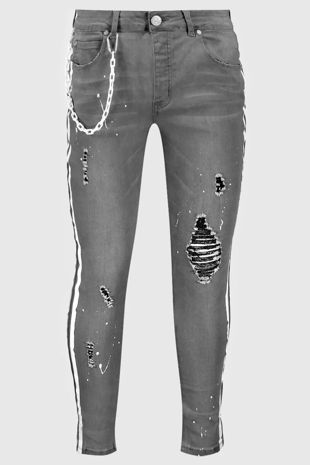 Super Skinny Side Stripe Jean With Plastic Chain boohooMAN