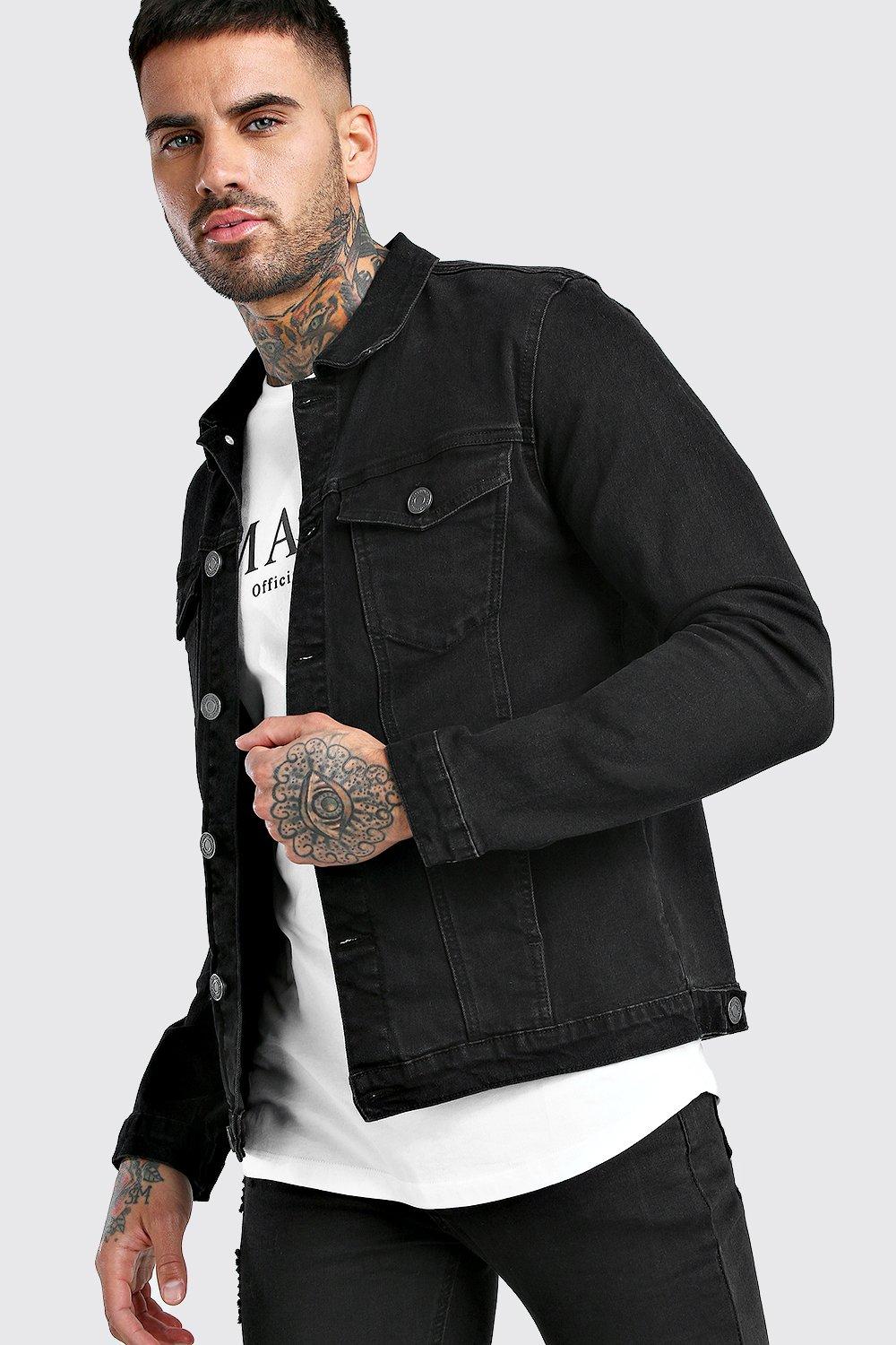 Dark green muscle hot sale fit denim jacket