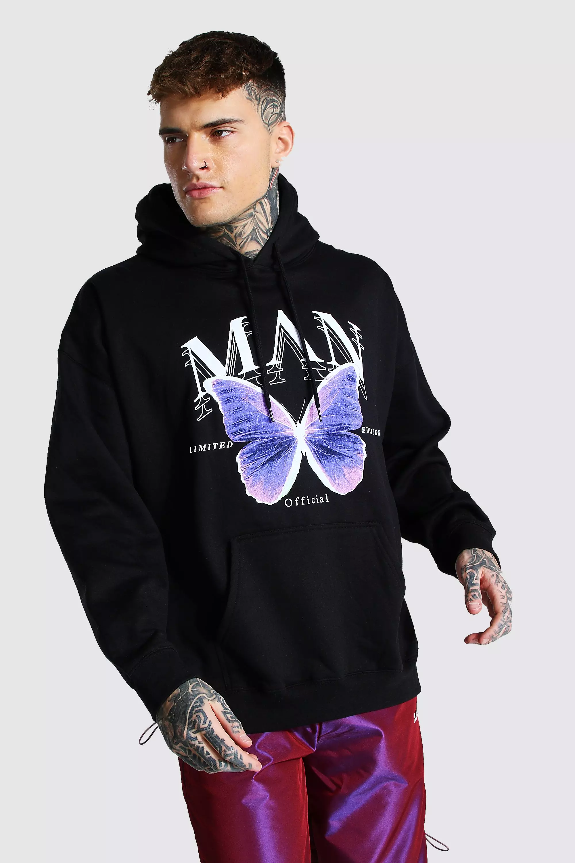 Oversized Man Butterfly Print Hoodie boohooMAN