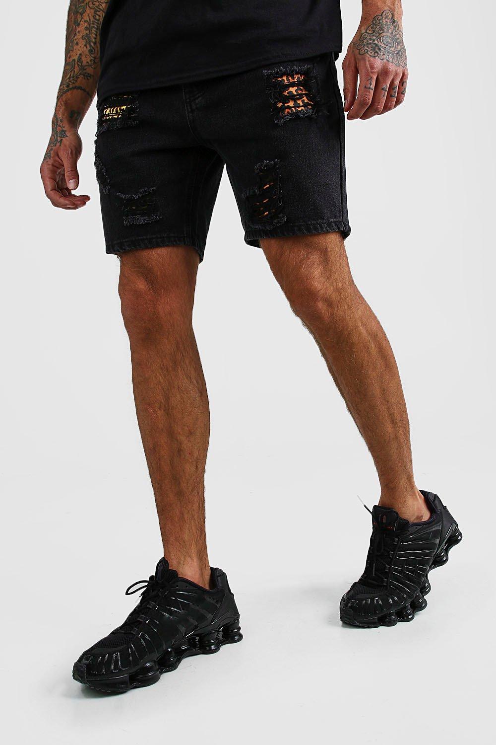 mens black skinny jean shorts