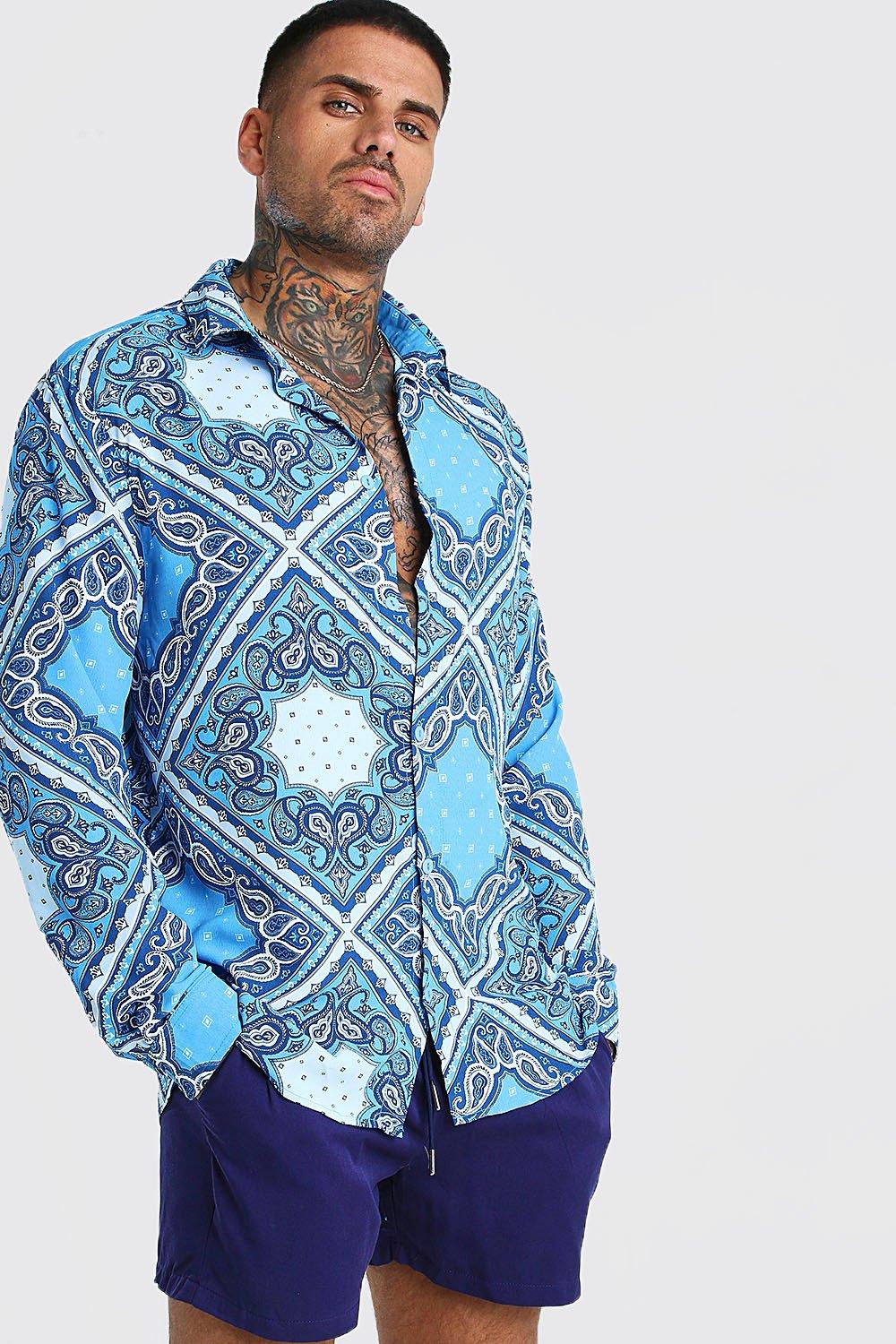 Long Sleeve Paisley Print Shirt u0026 Short Set