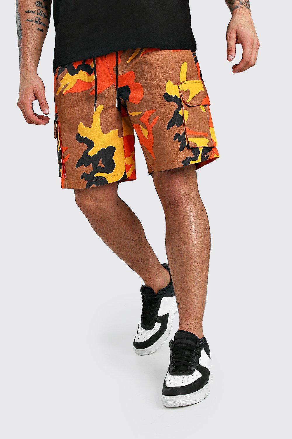 Orange Camo Utility Cargo Shorts | boohooMAN