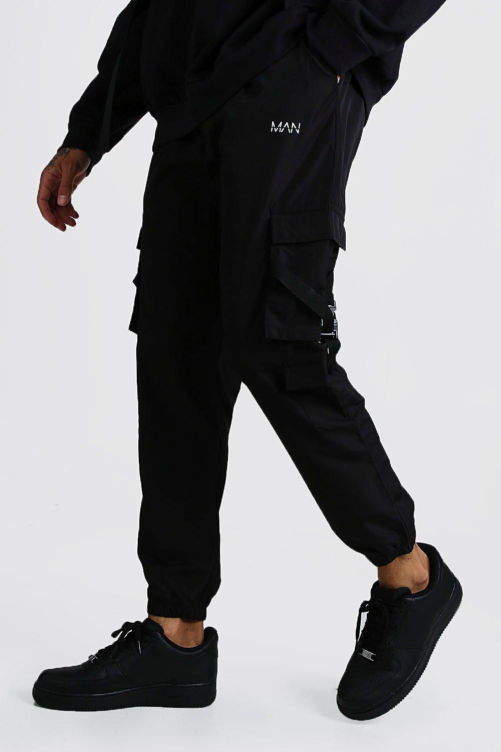 black cargo joggers mens