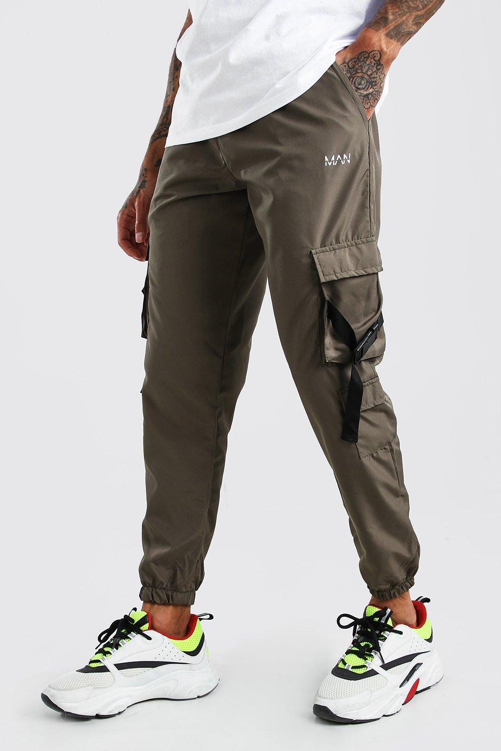 Shell Multi Cargo Pocket Joggers With Buckles | boohooMAN UK