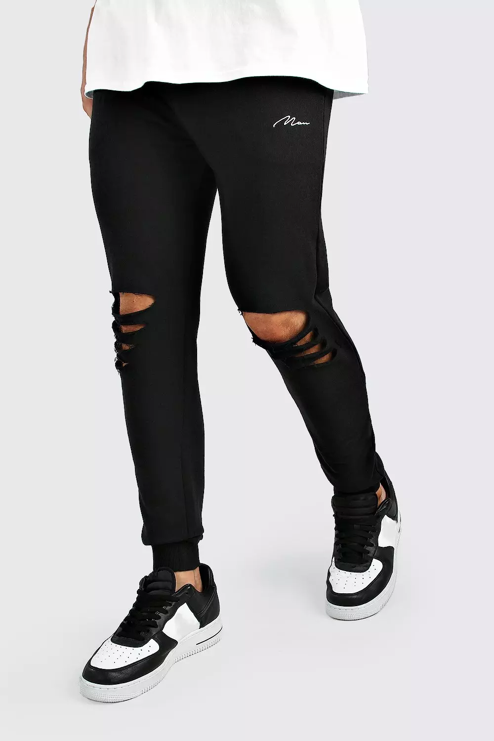 Ripped black joggers online