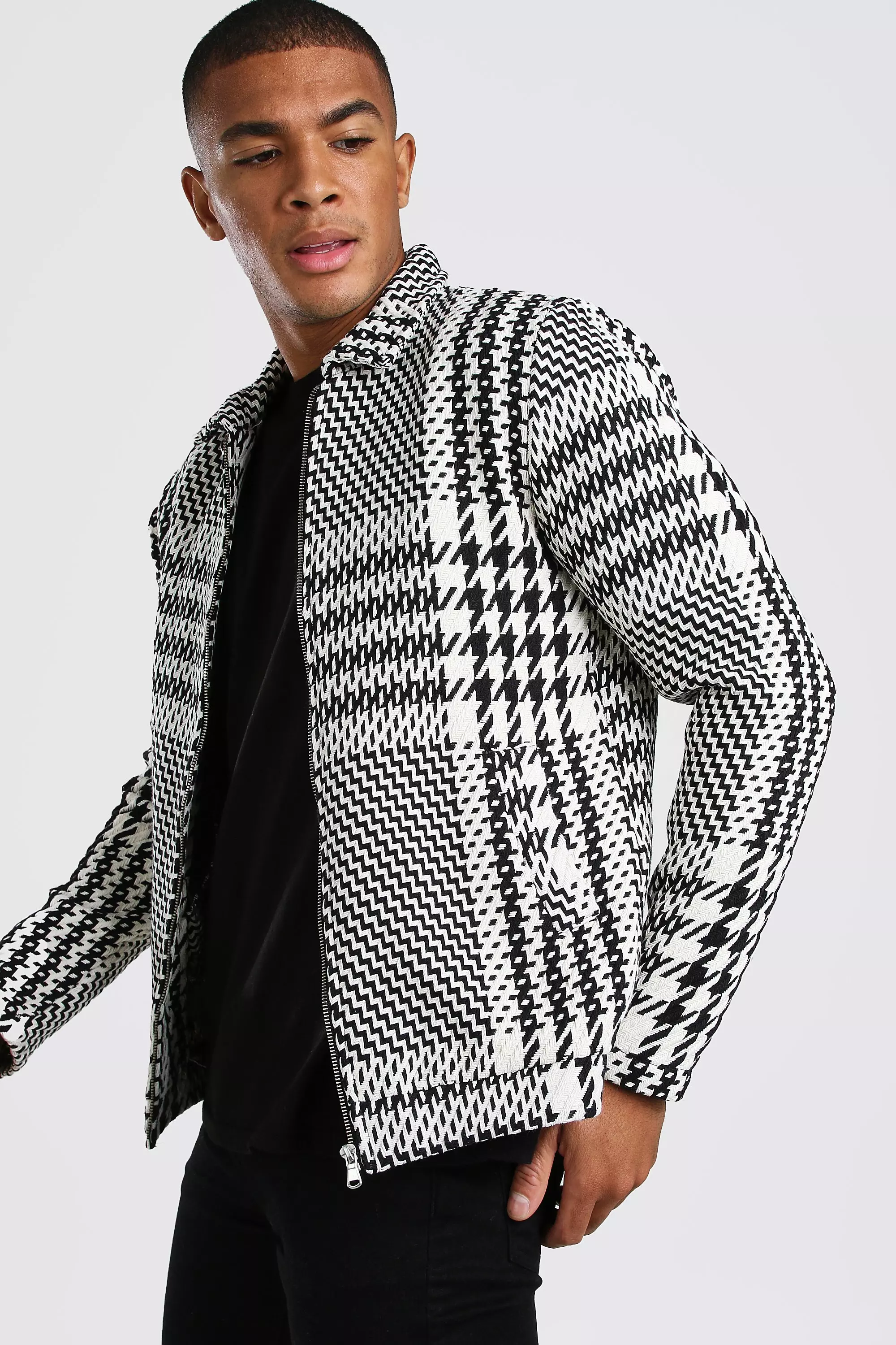 Black Textured Houndstooth Shacket alternative image