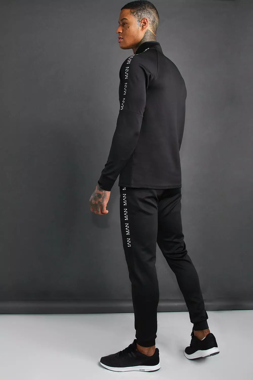Black MAN Active Skinny Fit Tracksuit With Tape Detail alternative image