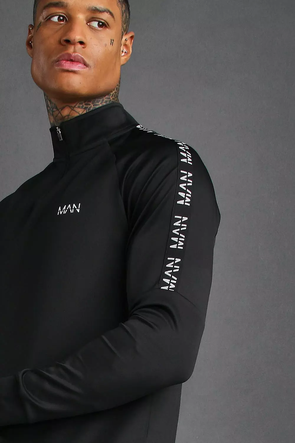 Black MAN Active Skinny Fit Tracksuit With Tape Detail alternative image