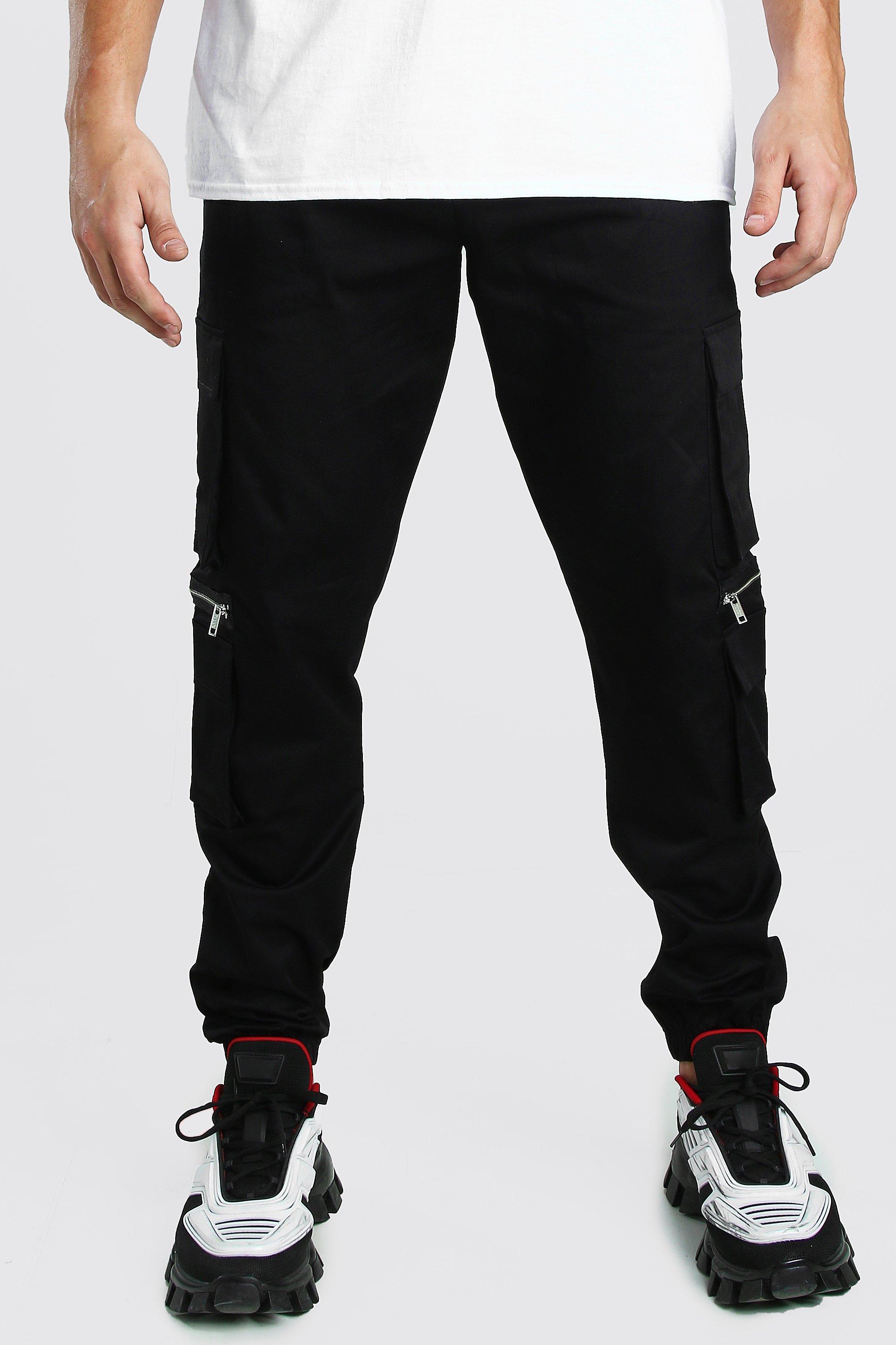 Elastic Waist Multi Pocket Zip Cargo Pants