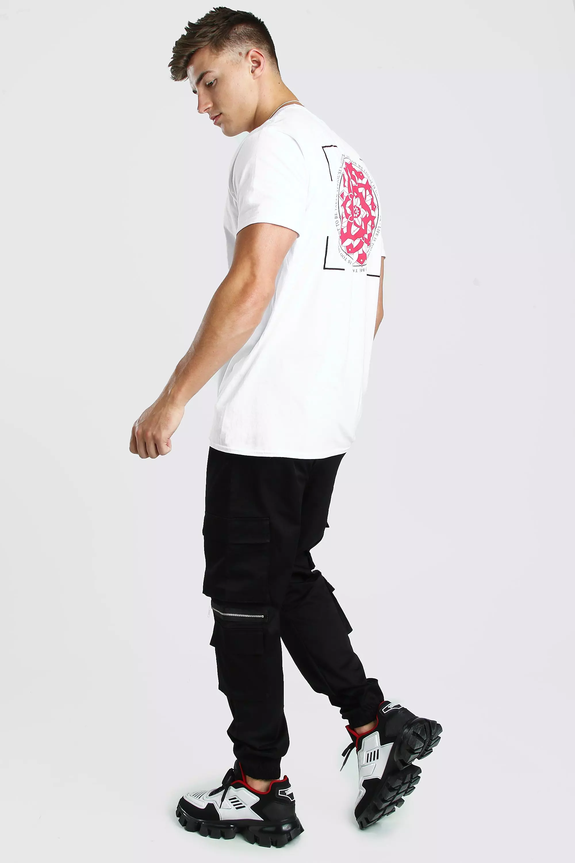 Black Elastic Waist Multi Pocket Zip Cargo Trouser alternative image