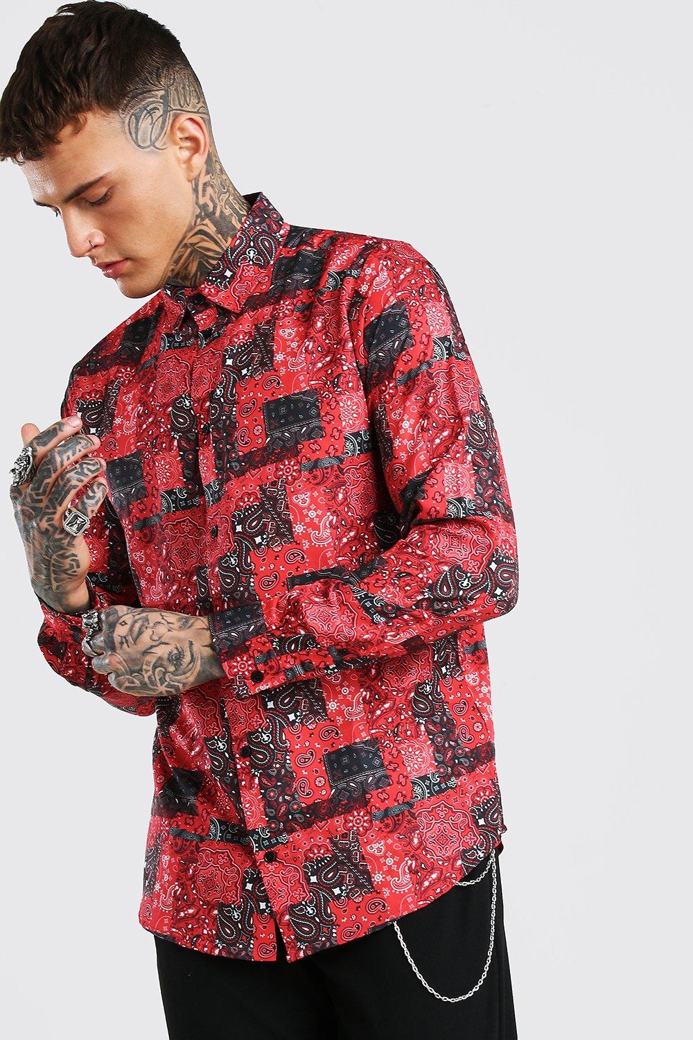 Long Sleeve Red Bandana Design Shirt