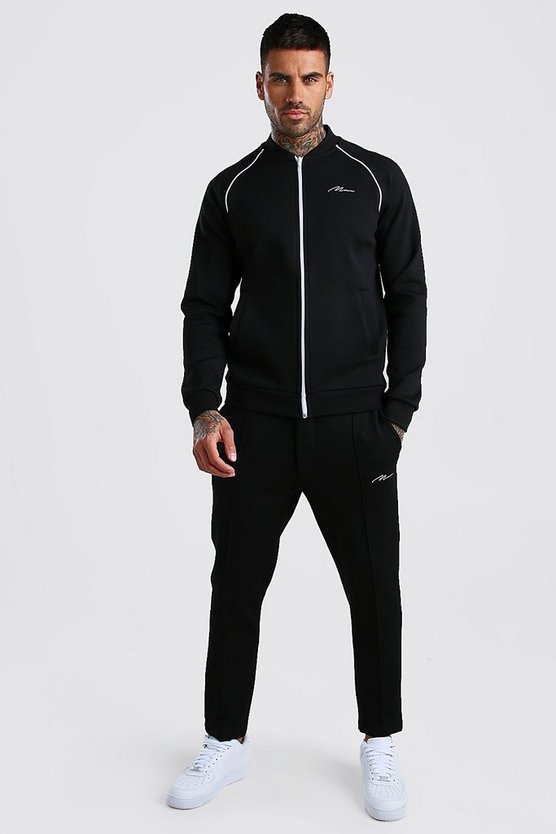 MAN Signature Scuba Bomber Tracksuit With Piping | boohooMAN UK
