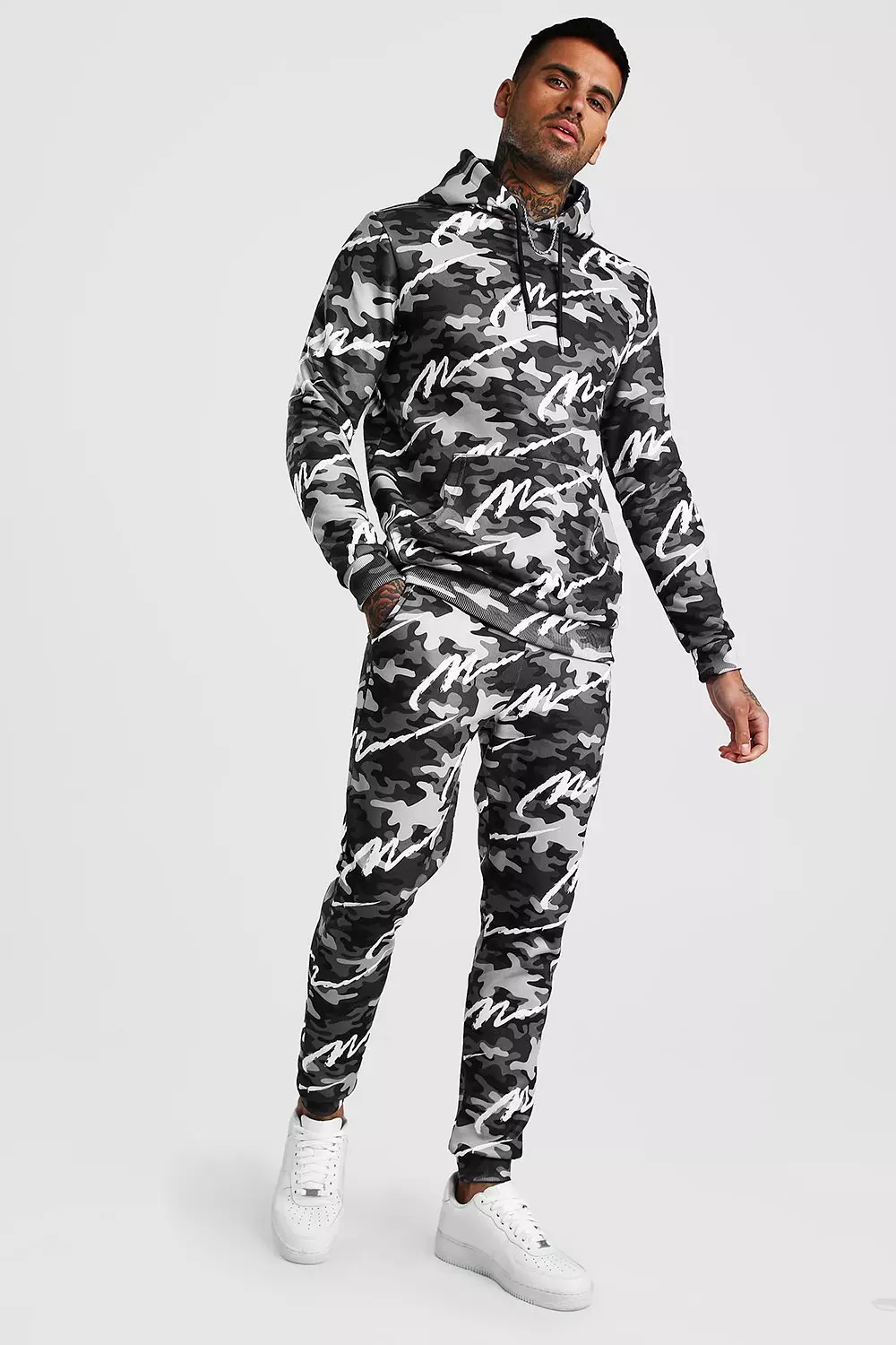 Dark grey All Over MAN Printed Camo Hooded Tracksuit alternative image