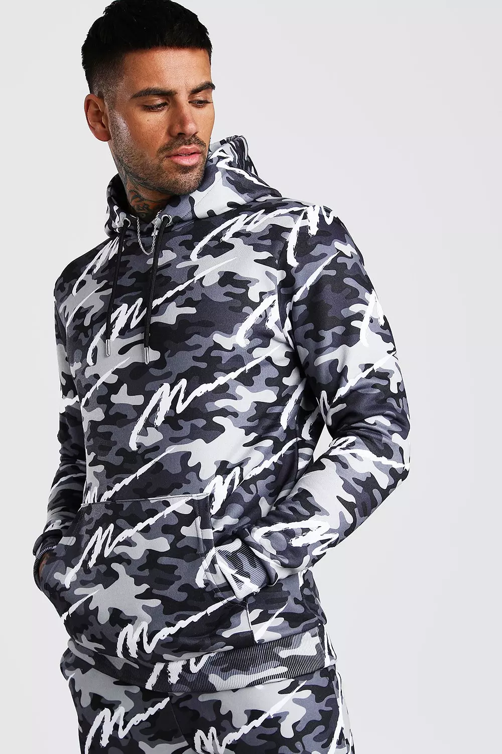Dark grey All Over MAN Printed Camo Hooded Tracksuit alternative image