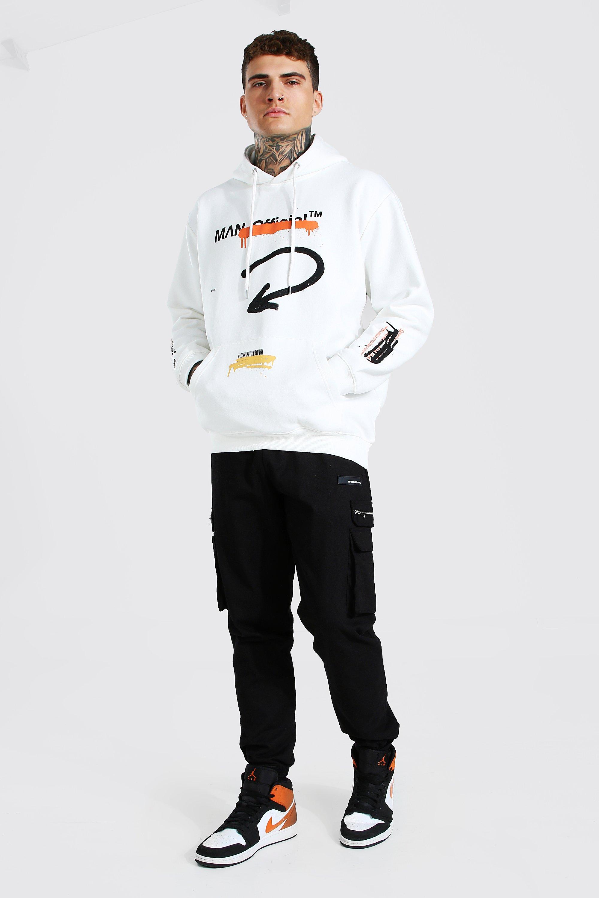 Boohooman hoodie with cheap man print in white