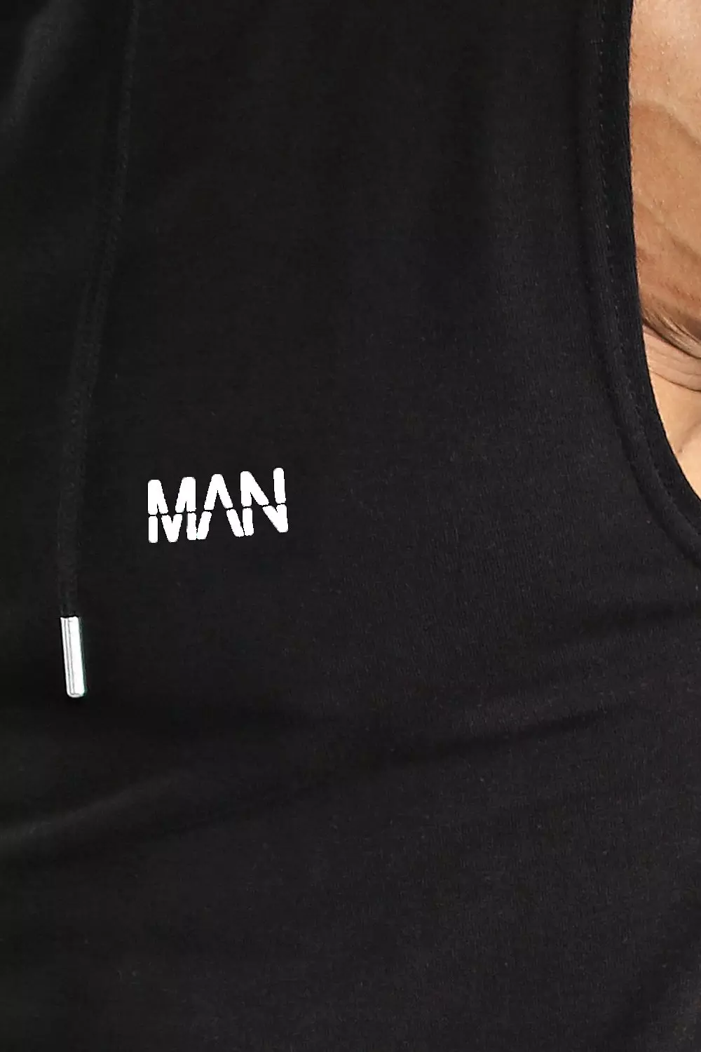Canotta Man Con Giromanica Ampio E Cappuccio, Nero immagine alternativa