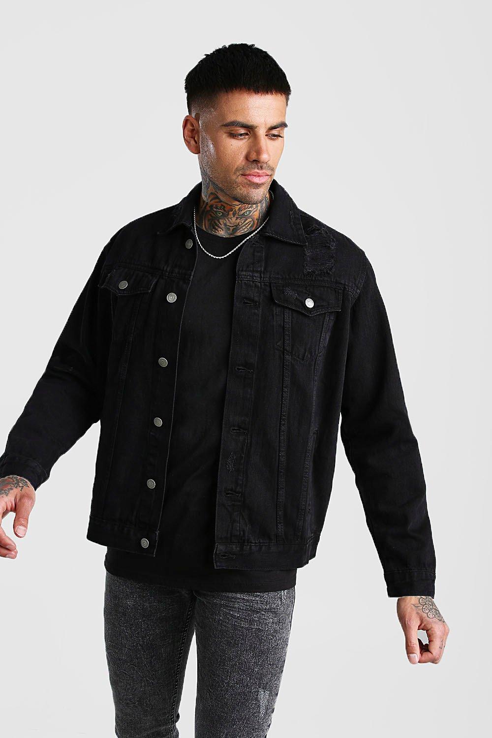 Distressed denim cheap black jacket