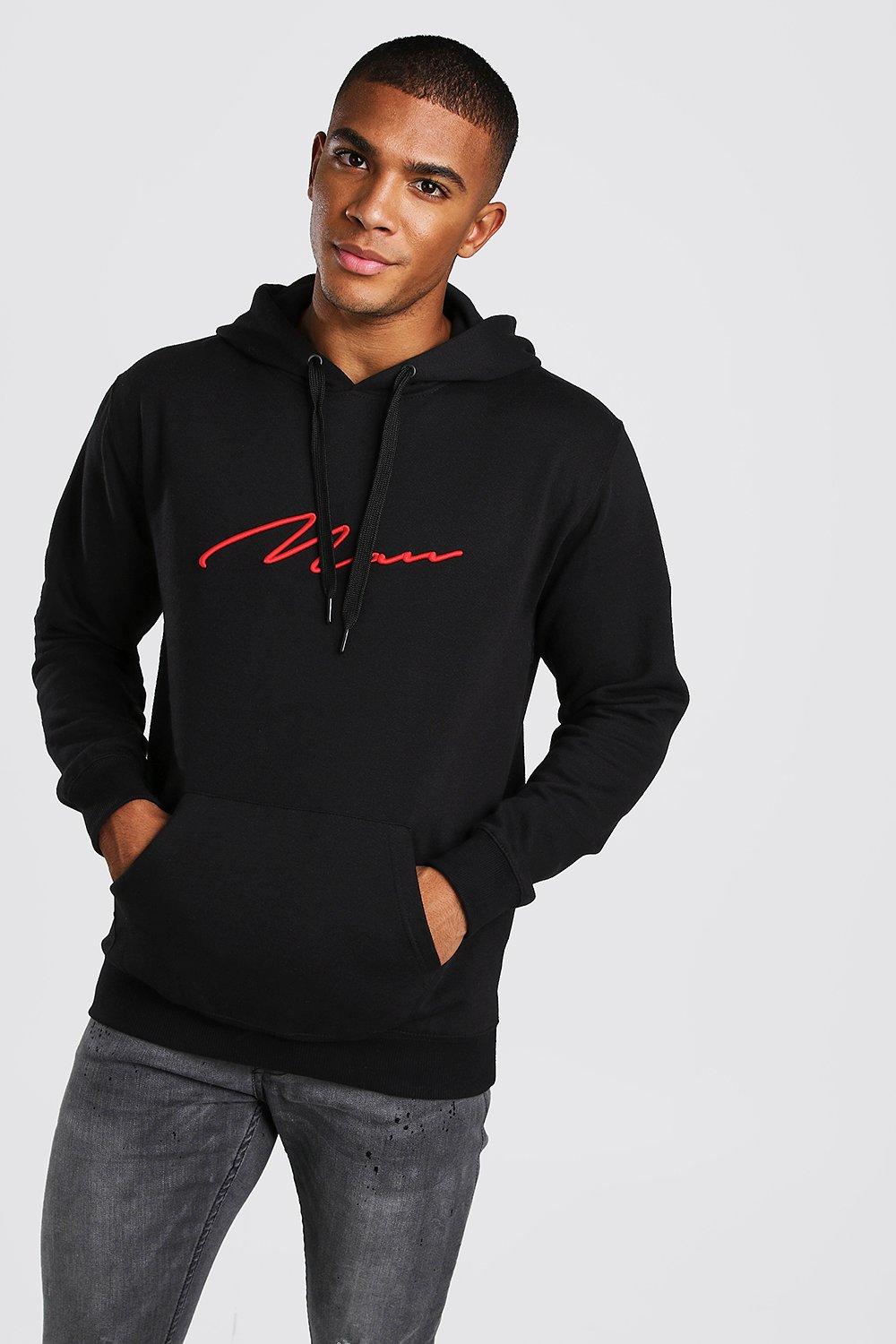 boohooman hoodie with man embroidery in black