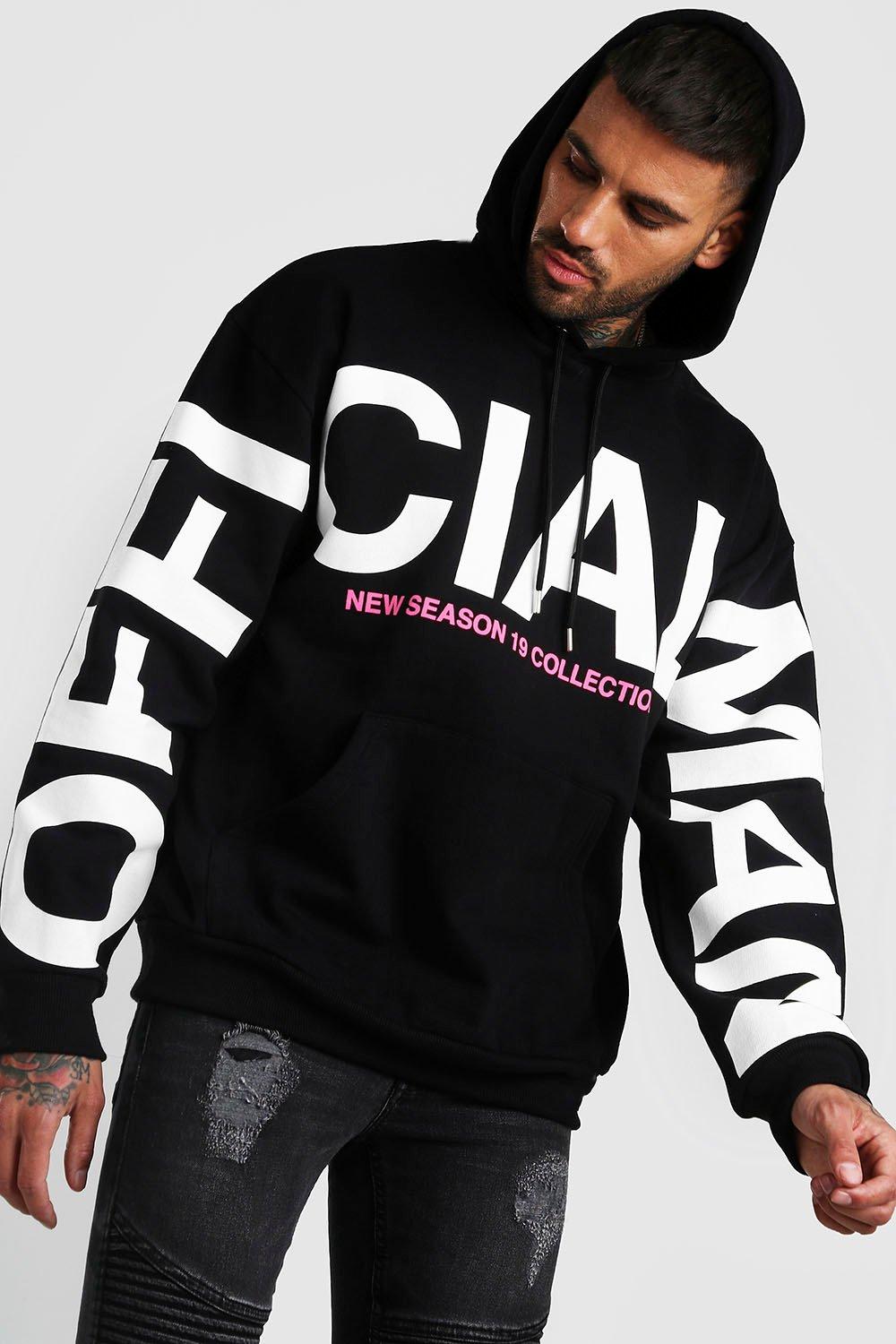 black hoodie sleeve print